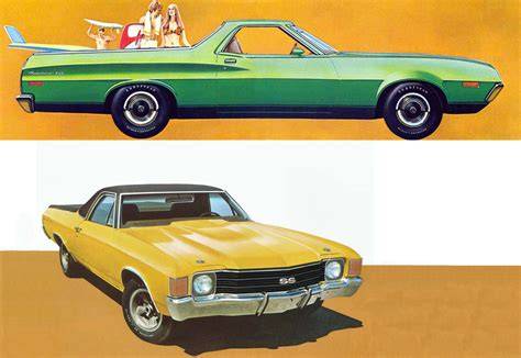 Infografika porovnání platform a motorů El Camino, Ranchero a Chevelle