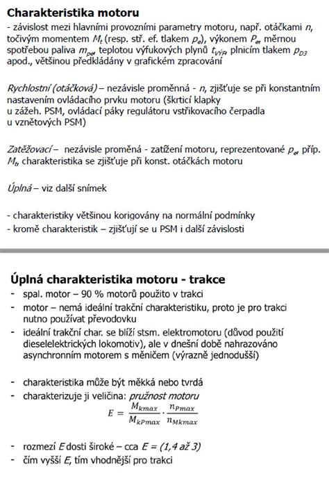 Charakteristika motoru a turbodmychadla