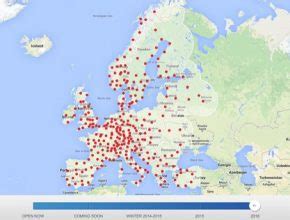 Mapa infrastruktury dobíjecích stanic v Evropě a přepravních sítích