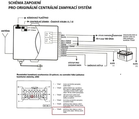 Schéma zapojení řídicí jednotky centrálního zamykání.
