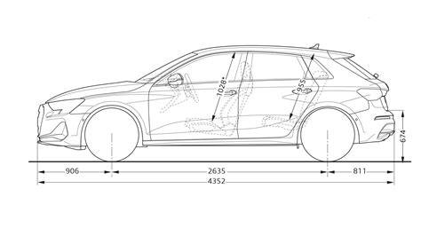 Schéma: Rozměry a verze A3 Sportback (8V) a jejich konfigurace