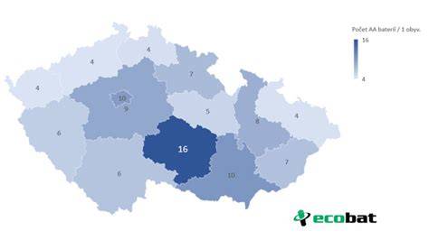 Grafická mapa sběrných míst baterií v ČR