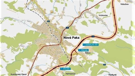mapa s vyznačenou oblastí Nové Paky a okolí