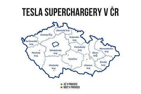 Mapa lokalit Tesla Supercharger v ČR