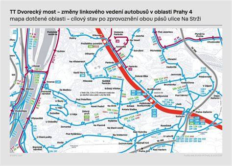 Mapa vyhrazených pruhů a tramvajových pásů ve městě