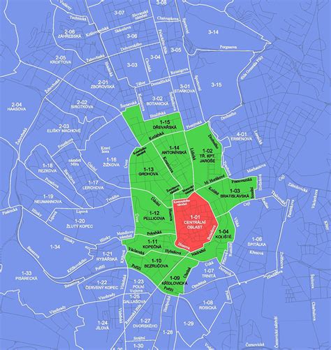 Mapa vyznačující parkování a dopravní pravidla ve městě Mallorca