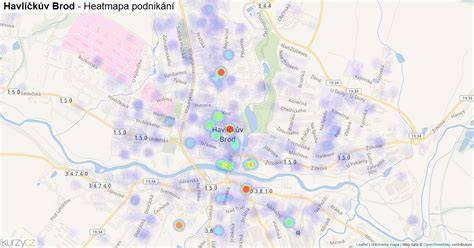 Mapa regionu Havlíčkův Brod s vyznačením oblastí výskytu inzerátů na Citroën ZX