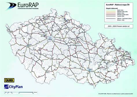 Mapa evropských silnic s vyznačeným významem mokro-optimálního vzorku WetProof