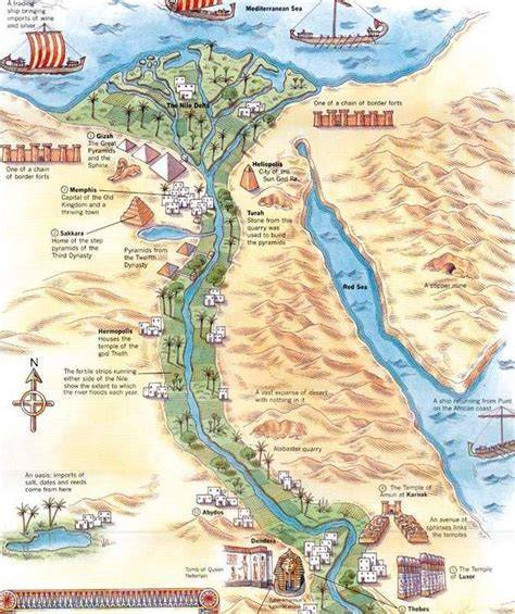 Mapa starověkého Egypta a klíčových dynastií