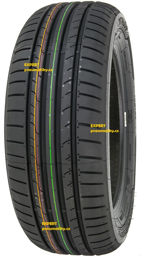 Schéma asymetrického dezénu pneumatiky Dunlop SP Sport BluResponse s vyznačenými technologiemi