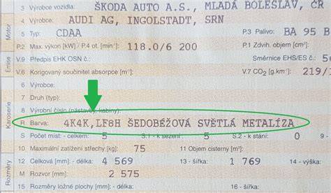 kód barvy štítek Audi kufr