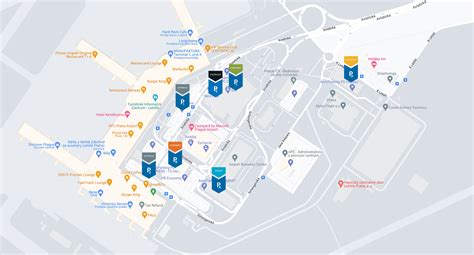 Mapa letiště PRG s vyznačenými autopůjčovnami