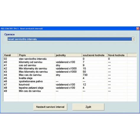 Ilustrace přístrojové desky s vyznačenými tlačítky pro resetování servisních intervalů