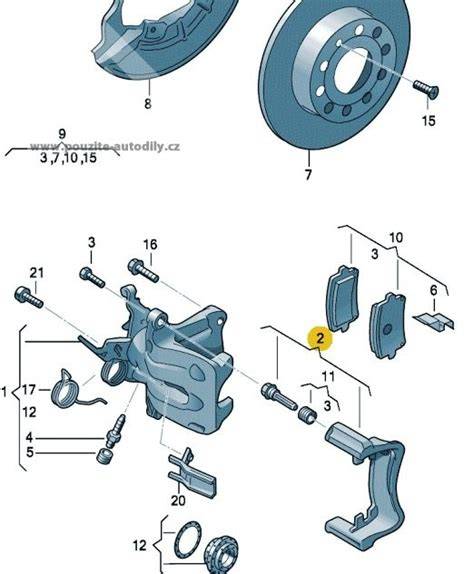 Infografika: zadní brzdy s kotoučem 256 mm a držák třmenu pro VW Golf IV 4x4