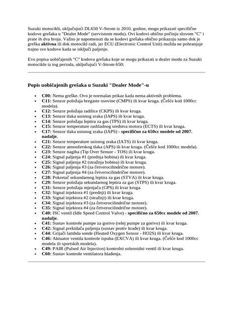tabulka elektronického schématu konektoru Dealer Mode Suzuki SV 6450