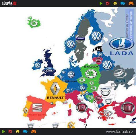 Mapa značek autonabíječek v Evropě