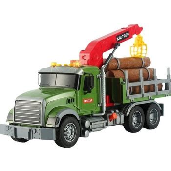 Ilustrace nákladního automobilu na přepravu dřeva s hydraulickou rukou