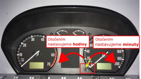 Ilustrace ovládacího tlačítka pro nastavení času na přístrojovém panelu Škoda Fabia I