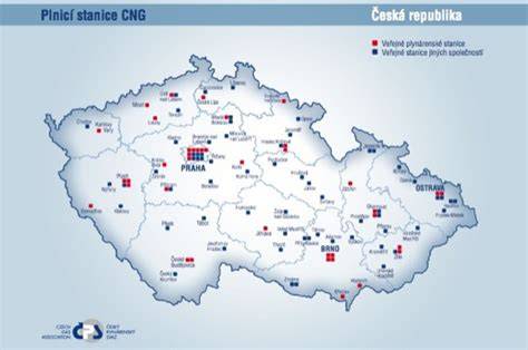 Mapa evropské sítě CNG čerpacích stanic