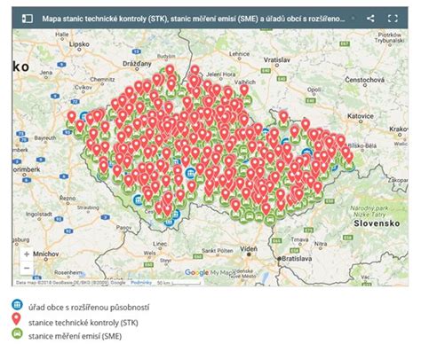 mapa stanic technické kontroly v ČR