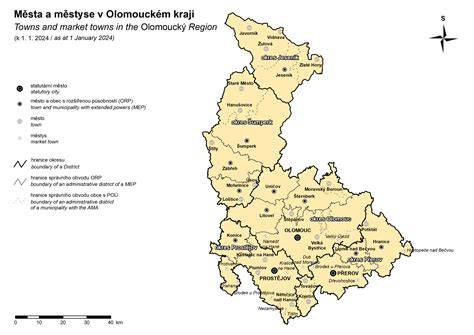 Mapa Olomouckého kraje s vyznačenými okresy a hlavními prodejními místy