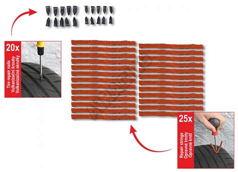 Schéma znázorňující postup aplikace spreje na opravu pneumatiky.