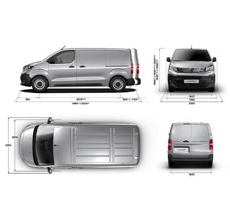 Schéma rozměrů verzí L2 a L3 Peugeot Expert Tepee
