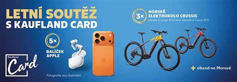 Obrázek propagující hlavní ceny soutěže Kaufland Card (elektrokola CRUSSIS a Apple balíček)