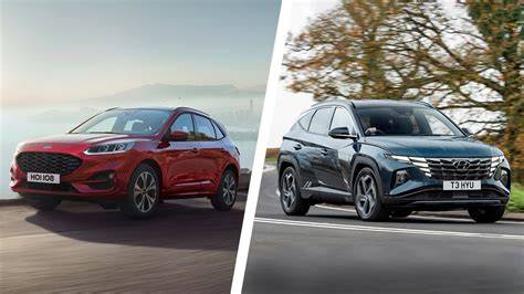 Infografika: Komparace verzí Ford Kuga a hlavních konkurentů (Tucson Hybrid, RAV4 Hybrid, Karoq)