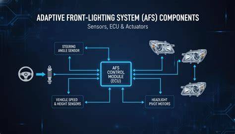Diagram zapojení a hlavních součástí AFS a Smart Light Assist