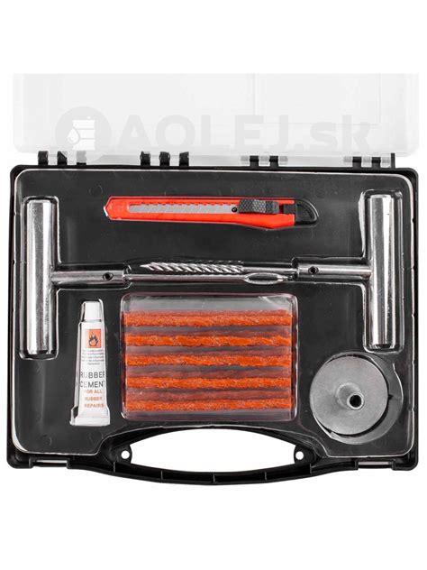 Sada na opravu bezdušových pneumatik s nářadím a opravnými postroji