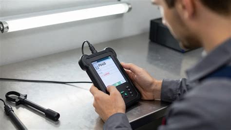 Mechanik připojuje diagnostickou čtečku k vozidlu