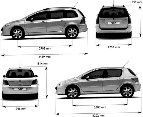 Infografika: Rozměry a kapacita zavazadel Peugeot 307 SW, 676 až 2082 litrů