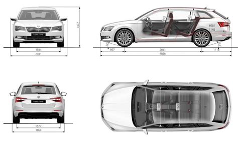 Infografika: Rozměry a objem zavazadlového prostoru Škoda Superb II Combi
