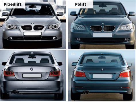 Infografika zobrazující rozdíly E60 vs E61, hlavní upevňovací body a tipy pro výměnu kapoty