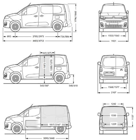 Infografika s rozměry nákladového prostoru Citroën Nemo