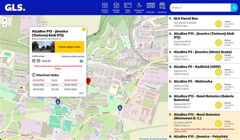 Mapa dodacích míst pro osobní odběr a výdejní místa GLS Parcel Shop