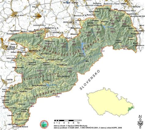 Mapa oblasti Roztoky - Beroun zobrazující klíčové body na řece