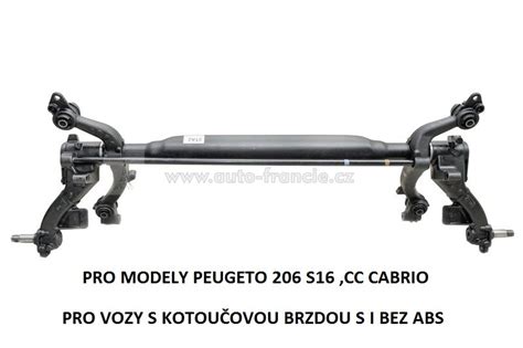 Infografika: Torzně zavěšená zadní náprava Peugeot 206 - klíčové součásti a jejich vzájemná souvislost