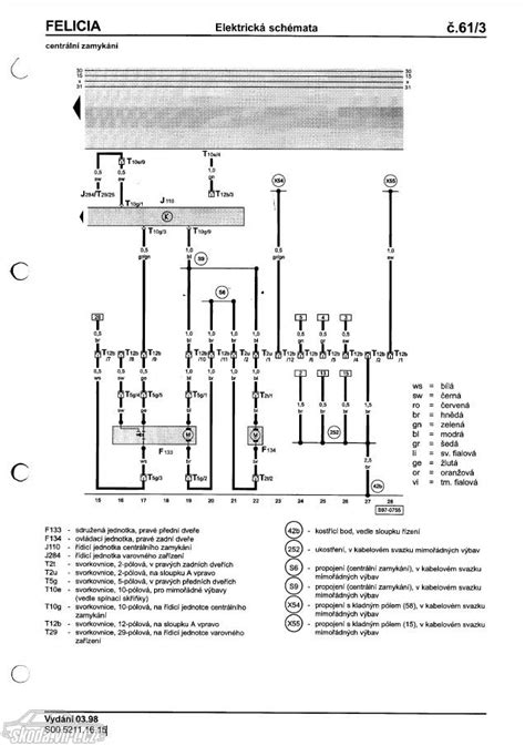 Schéma elektrického zapojení pojistkové skříňky Škoda Felicia s vyznačeným relé 18