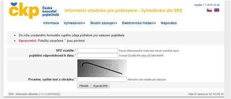 ČKP - vyhledávání pojištění podle SPZ