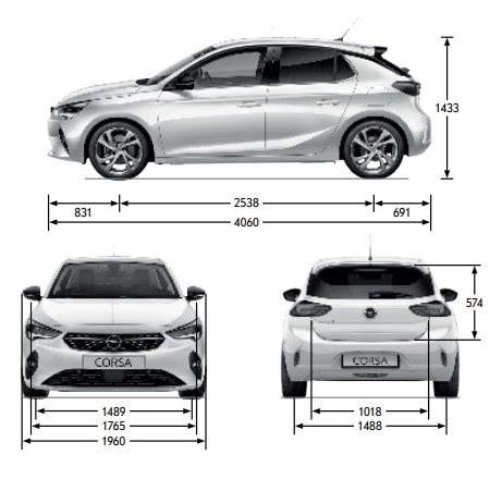 délka a rozměry Opel Corsa - schéma