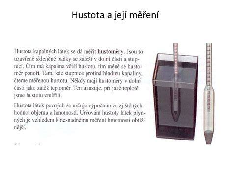 Obrázek: Princip měření hustoty hustoměrem a typické zobrazení hodnot na stupnici
