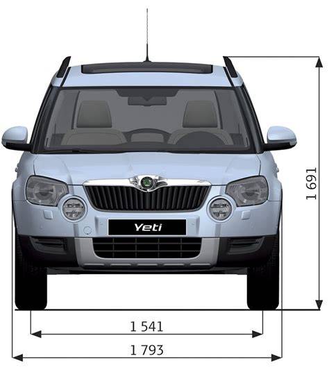 pohled do zavazadlového prostoru Škoda Yeti s rozměry (délka 730 mm, šířka 1000 mm, výška 430 mm)