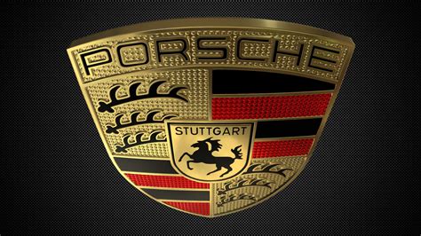Porsche logo se vzpínajícím koněm a erbem Stuttgartu