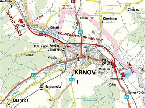 mapa Krnova s autovrakovišti