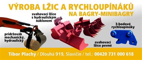 Ukázka různých typů lžic a rychloupínačů pro pásové bagry.