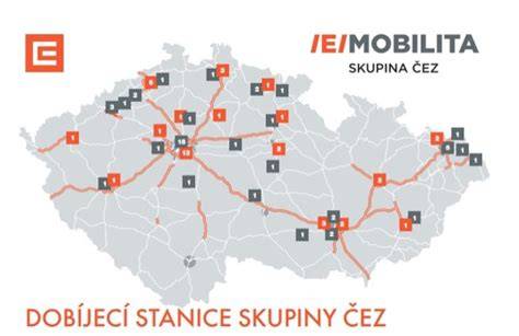 Grafické znázornění sítě veřejných dobíjecích stanic