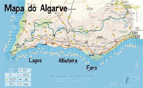 mapa pobřeží Algarve a Faro