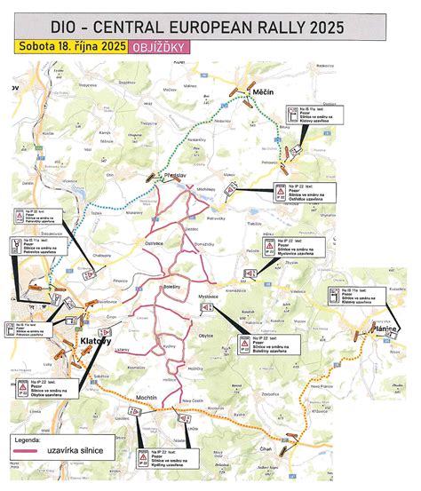 mapa objízdných tras a omezení MHD během rally